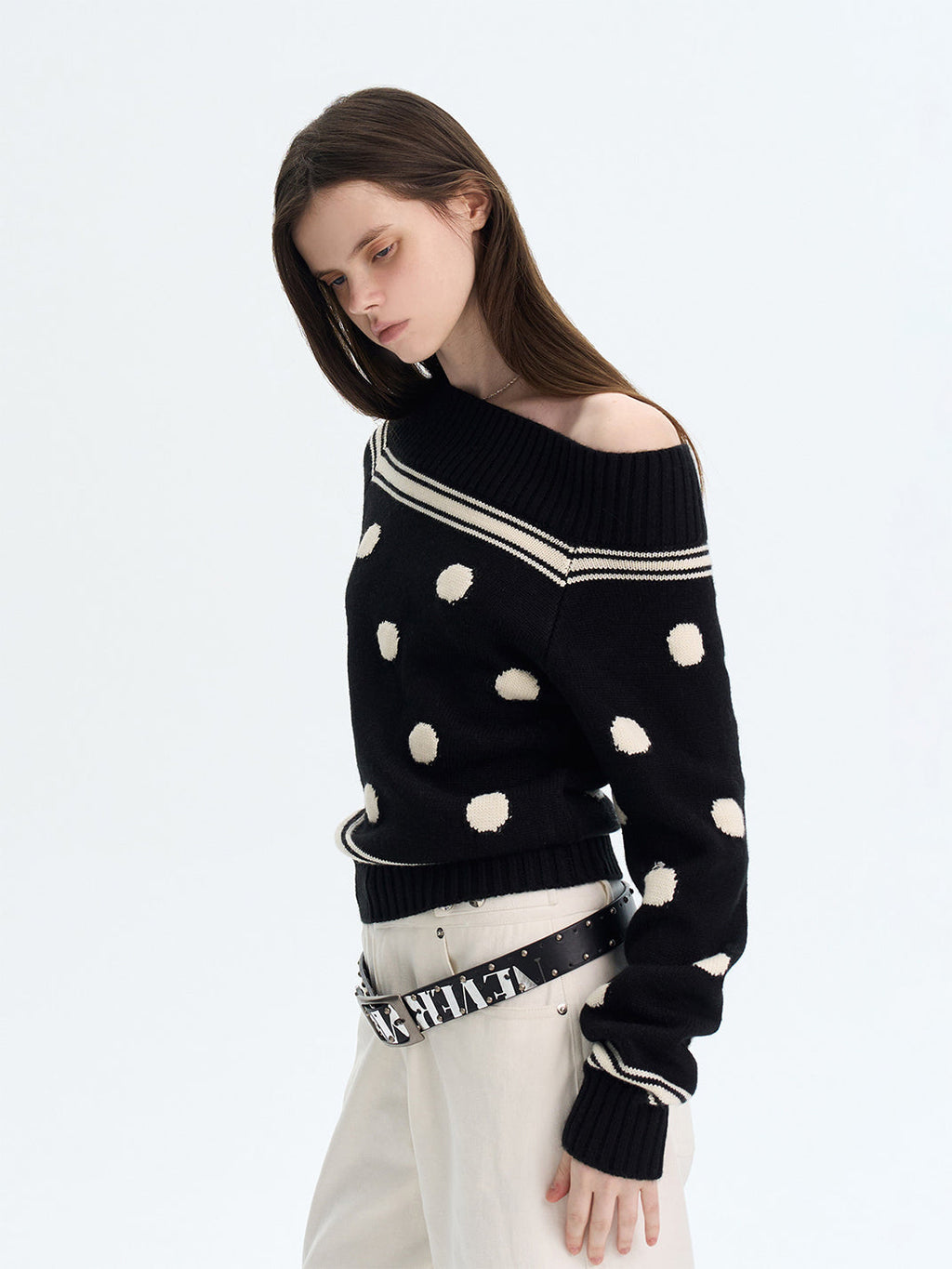 The NeverMore | Retro Color-Blocked Polka Dot Sweater
