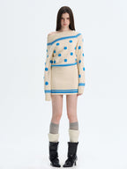 The NeverMore | Retro Color-Blocked Polka Dot Sweater
