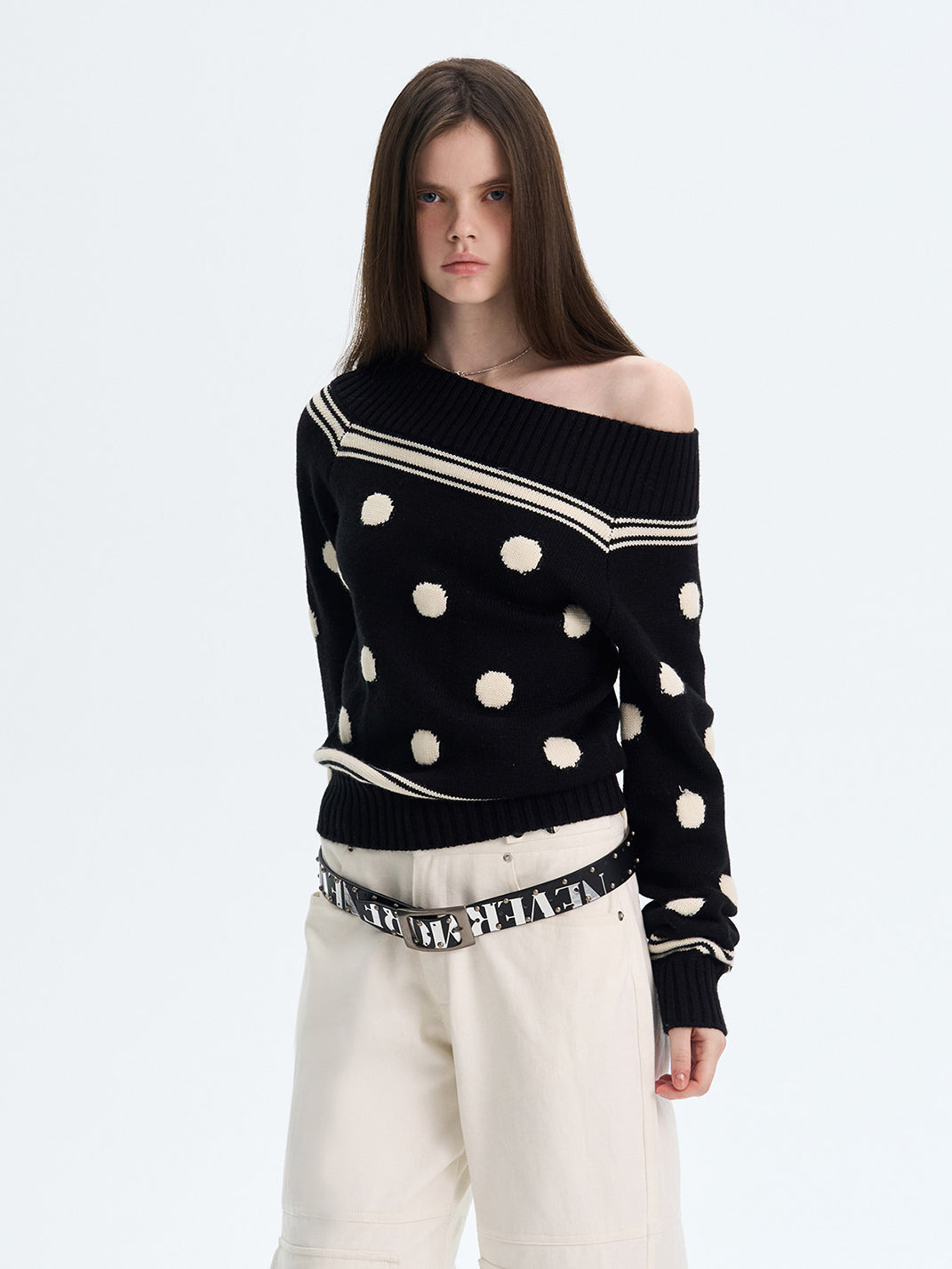 The NeverMore | Retro Color-Blocked Polka Dot Sweater