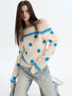 The NeverMore | Retro Color-Blocked Polka Dot Sweater
