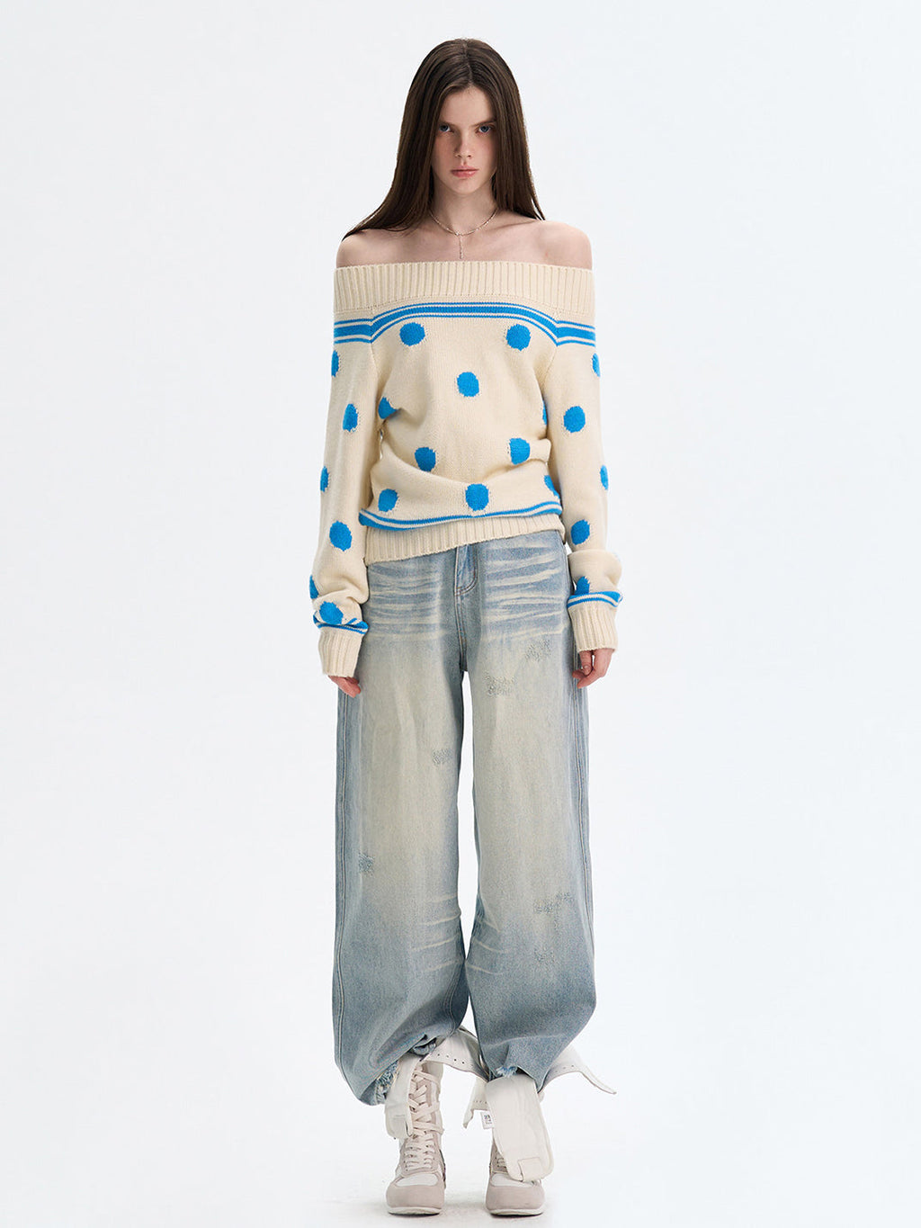 The NeverMore | Retro Color-Blocked Polka Dot Sweater