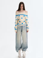 The NeverMore | Retro Color-Blocked Polka Dot Sweater