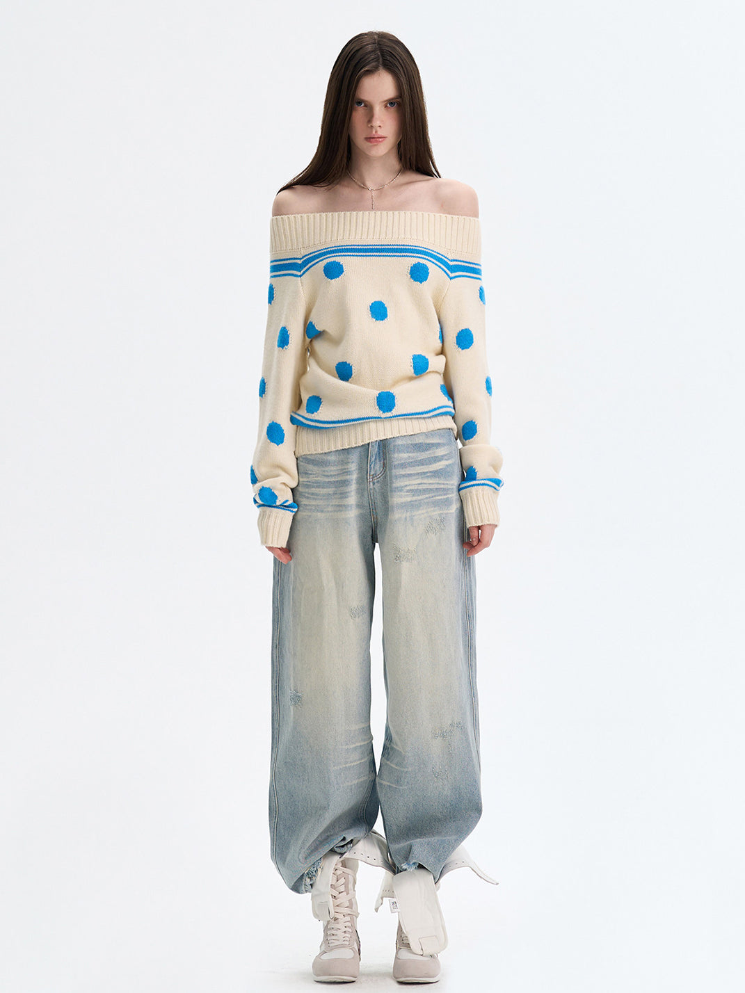 The NeverMore | Retro Color-Blocked Polka Dot Sweater