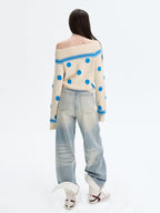 The NeverMore | Retro Color-Blocked Polka Dot Sweater