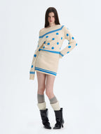 The NeverMore | Retro Color-Blocked Polka Dot Sweater