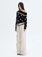 The NeverMore | Retro Color-Blocked Polka Dot Sweater