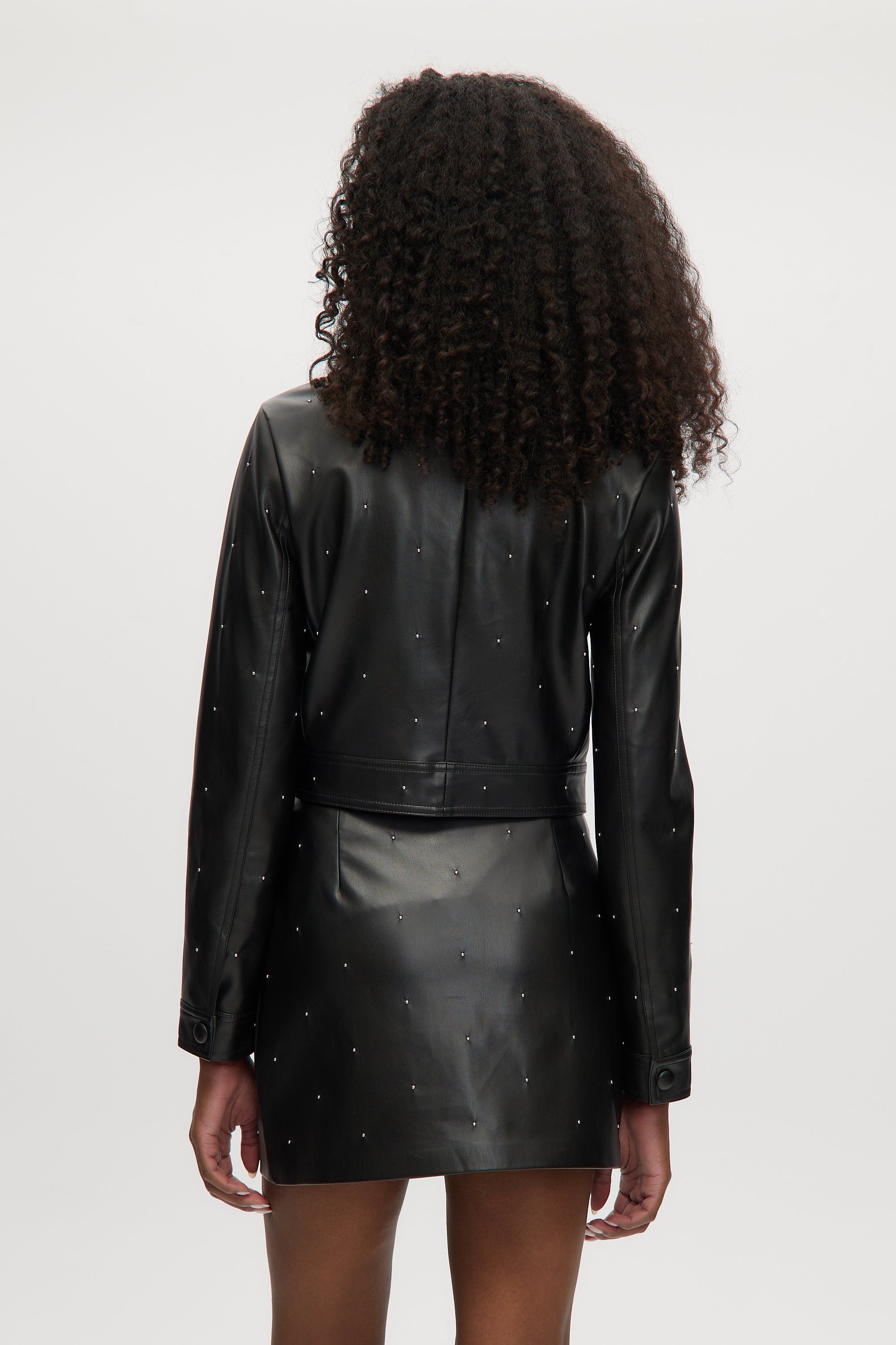 BLACK STUDDED VEGAN LEATHER JACKET