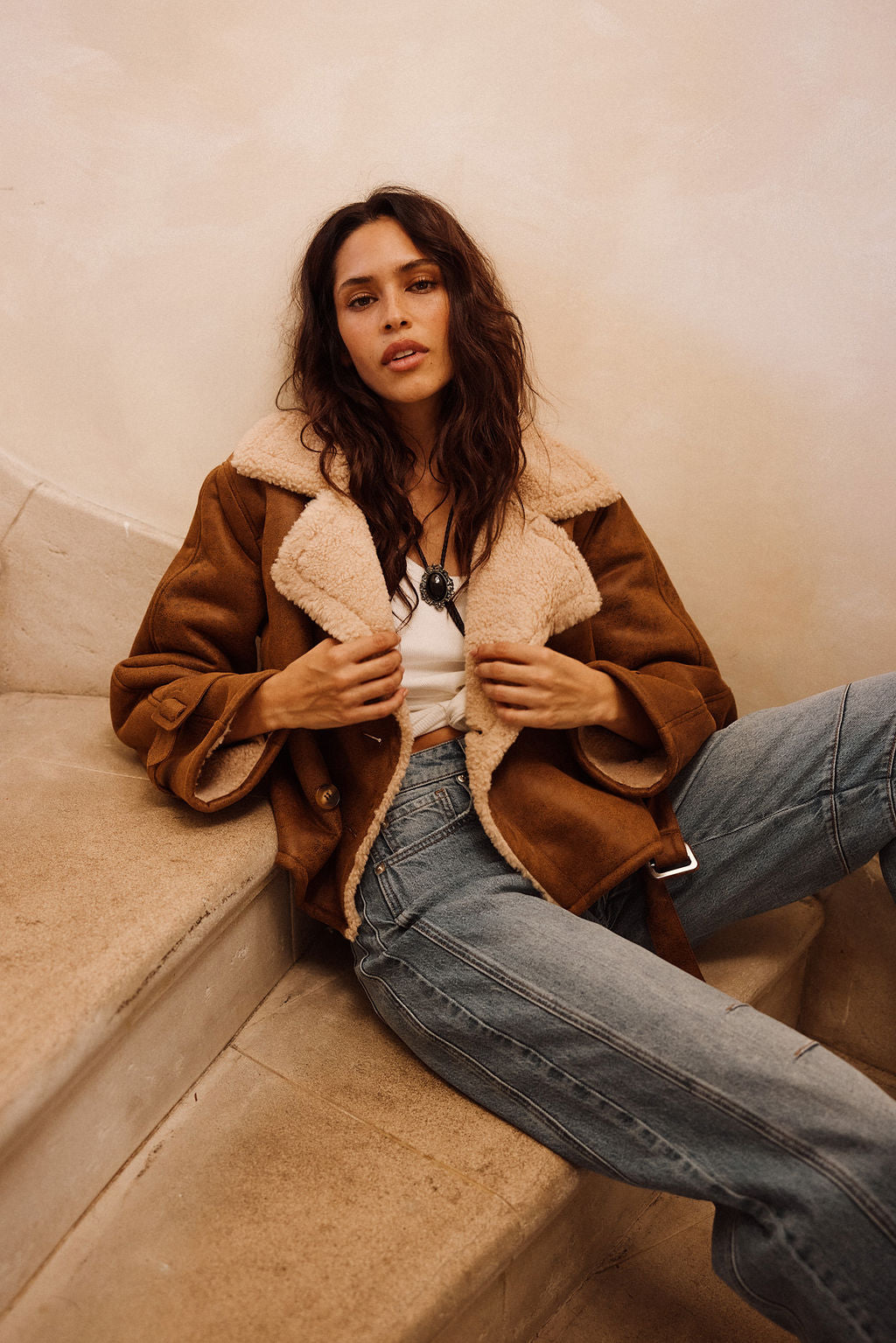 Avery Vintage Wash Sherling Coat