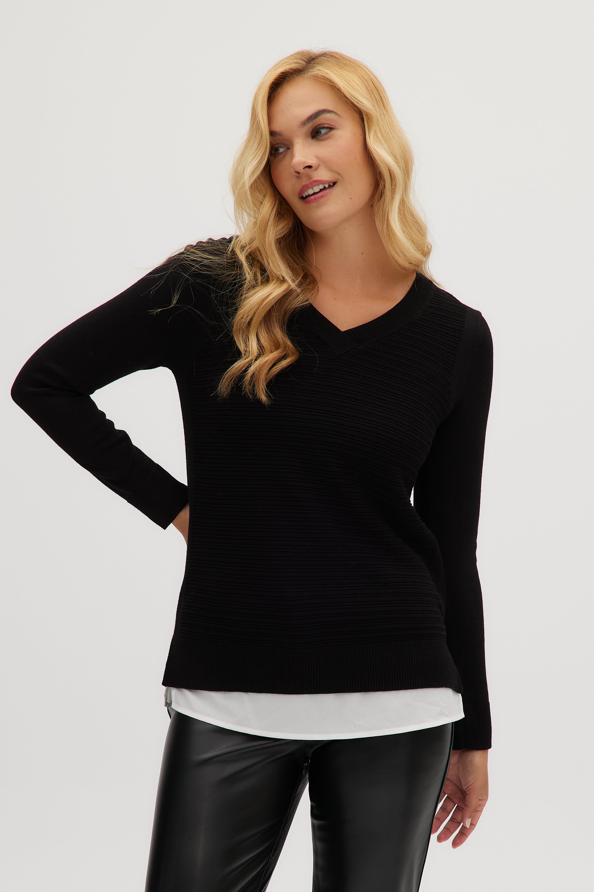 Black V-neck sweater