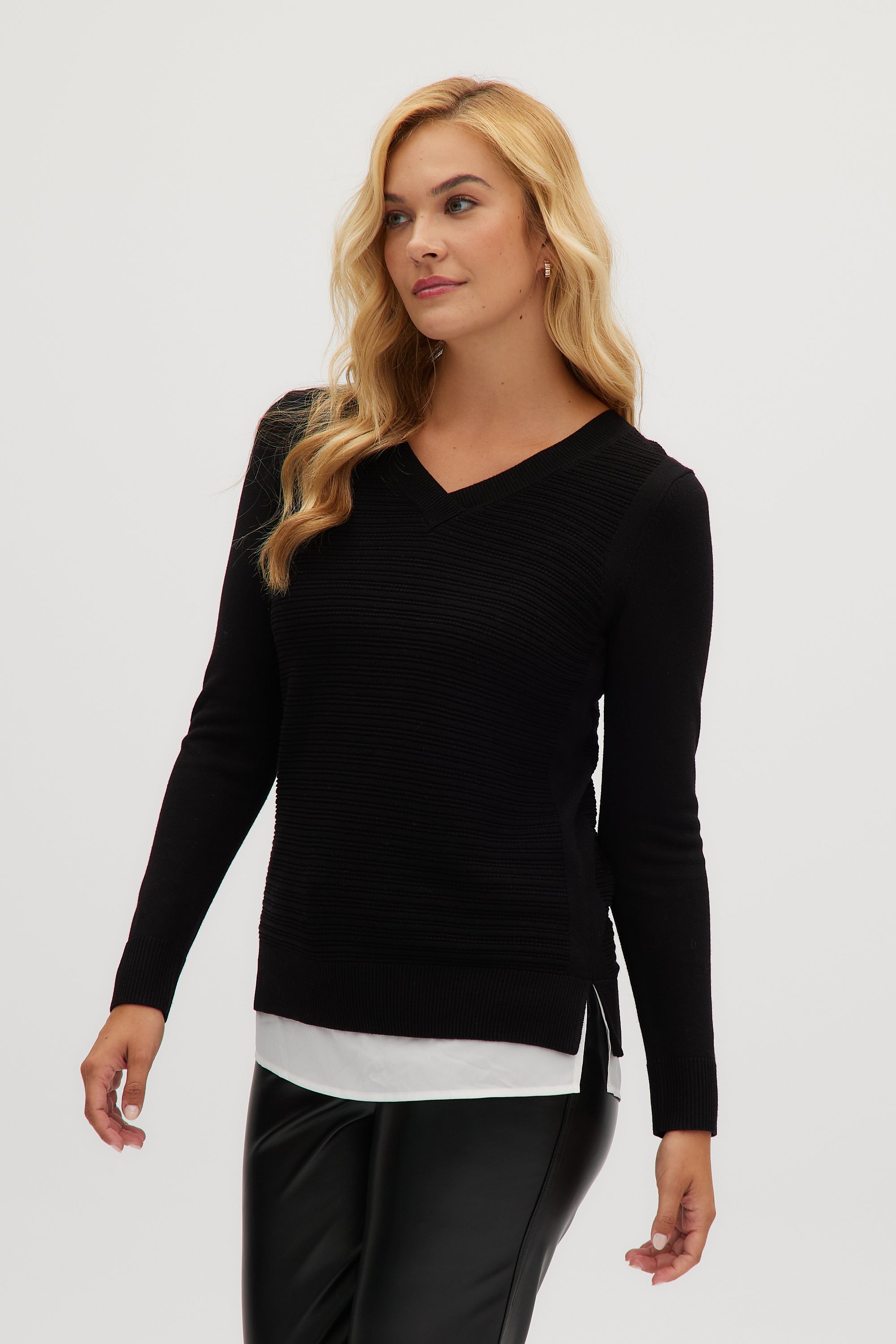 Black V-neck sweater