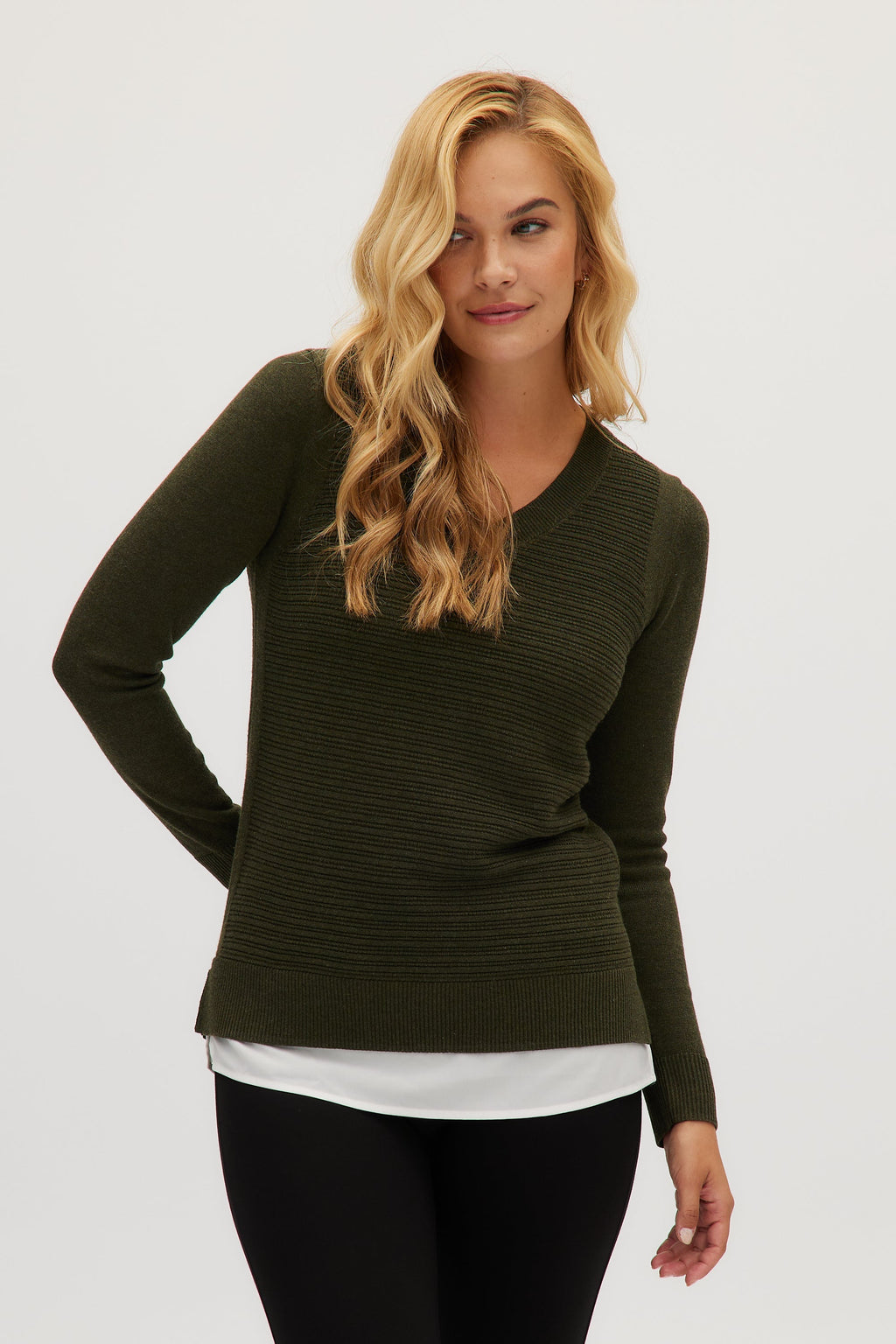 Olive V-neck sweater