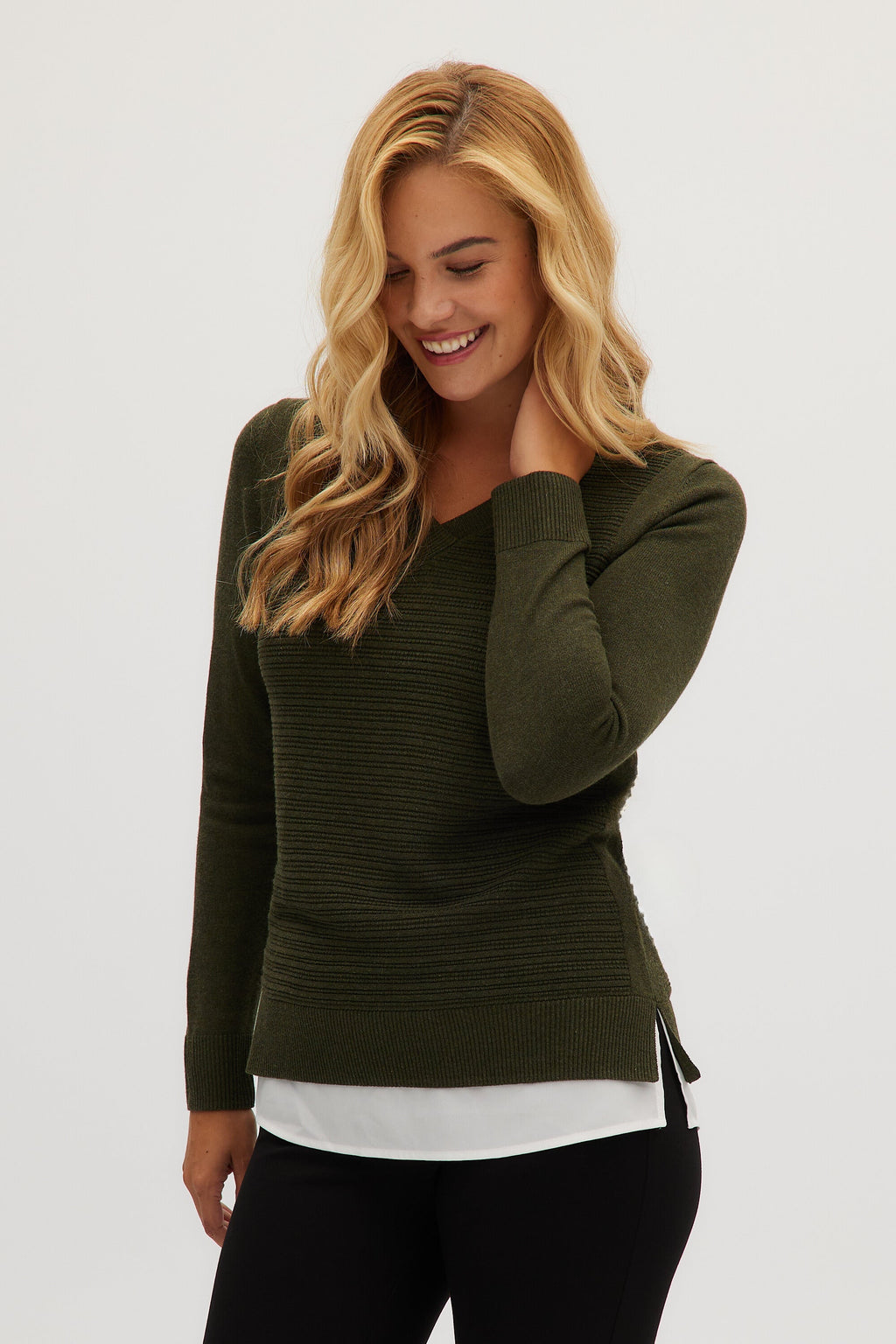 Olive V-neck sweater