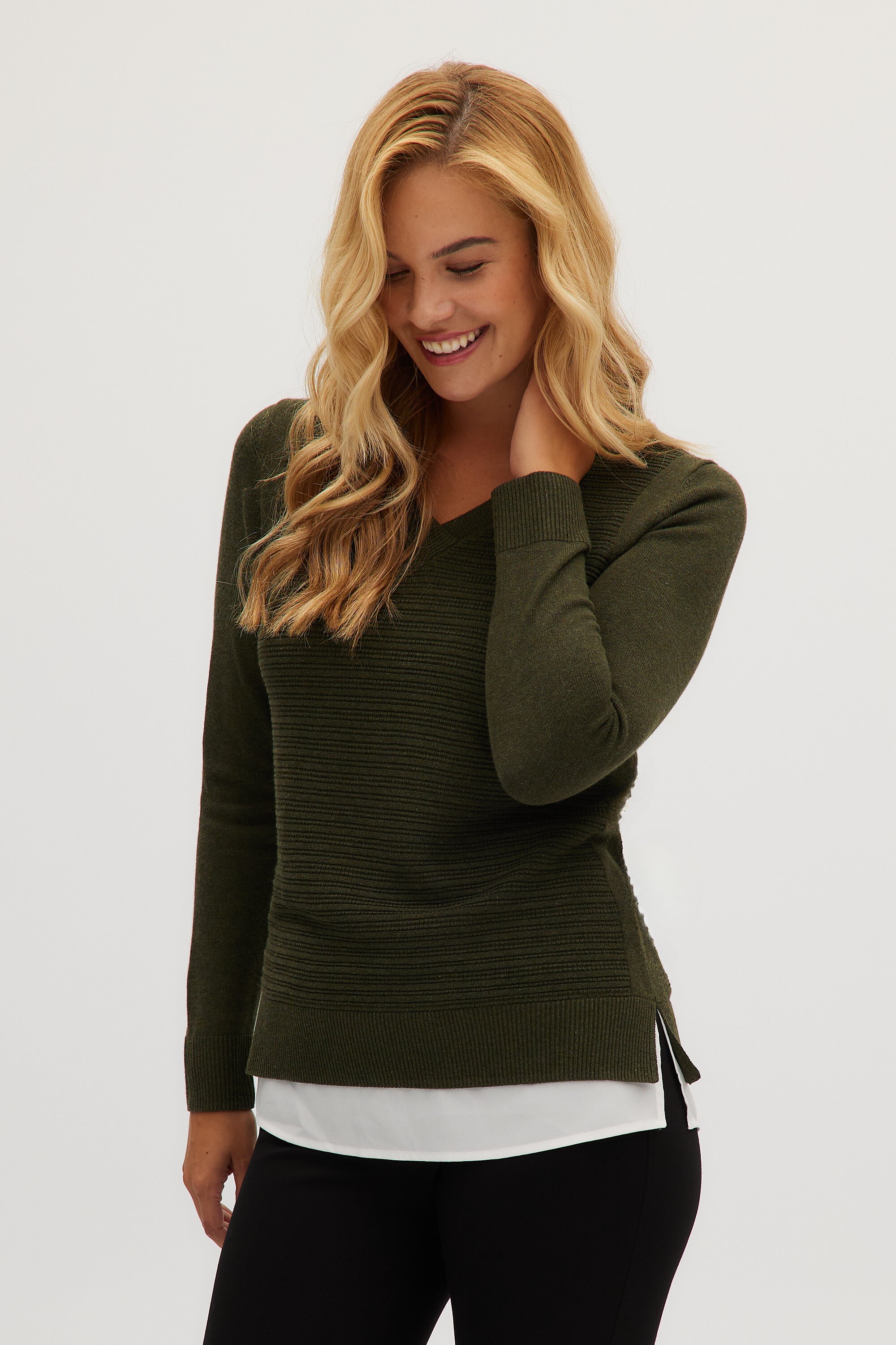 Olive V-neck sweater