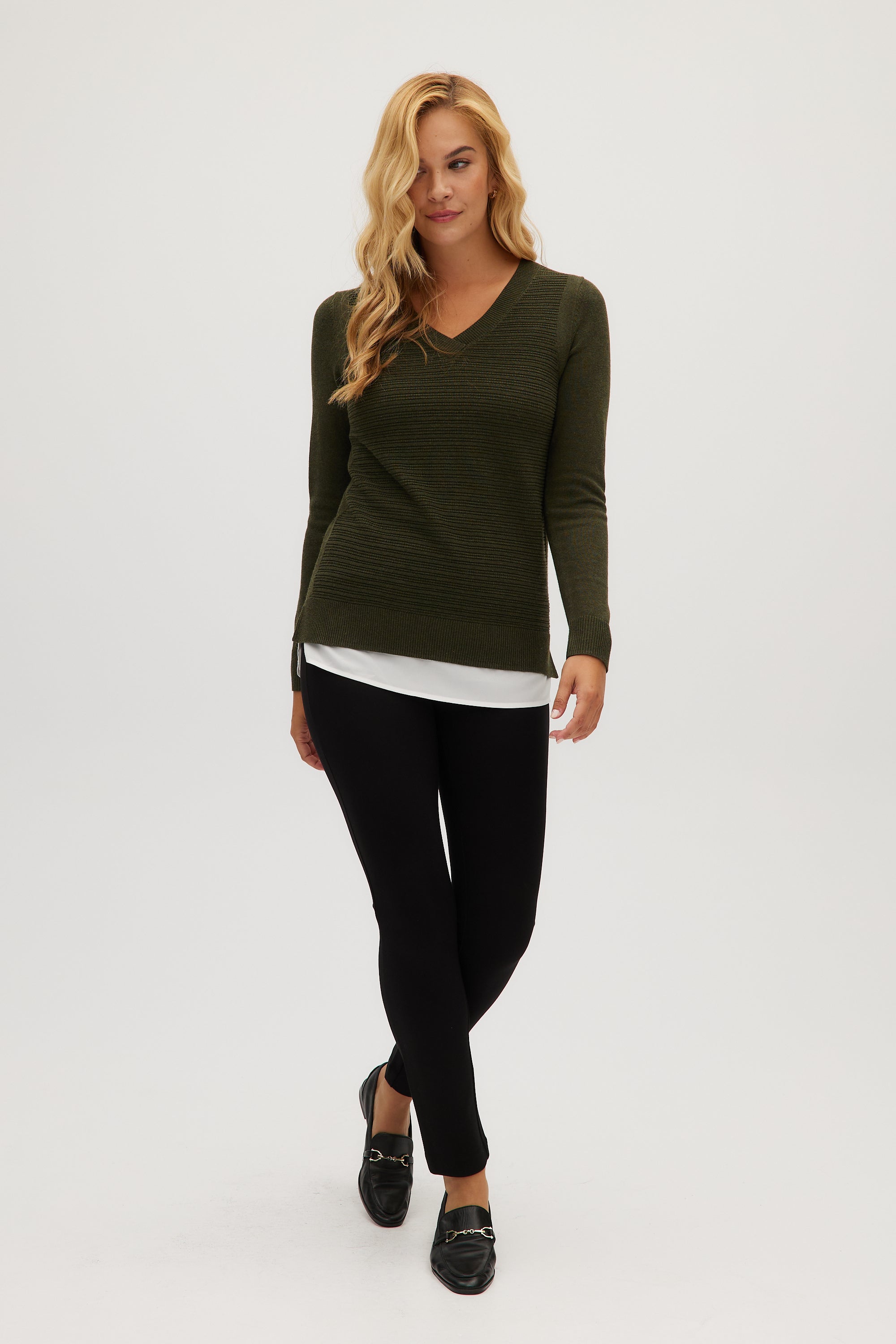 Olive V-neck sweater