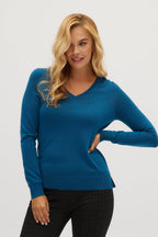 Peacock Merino wool V-neck sweater