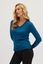 Peacock Merino wool V-neck sweater