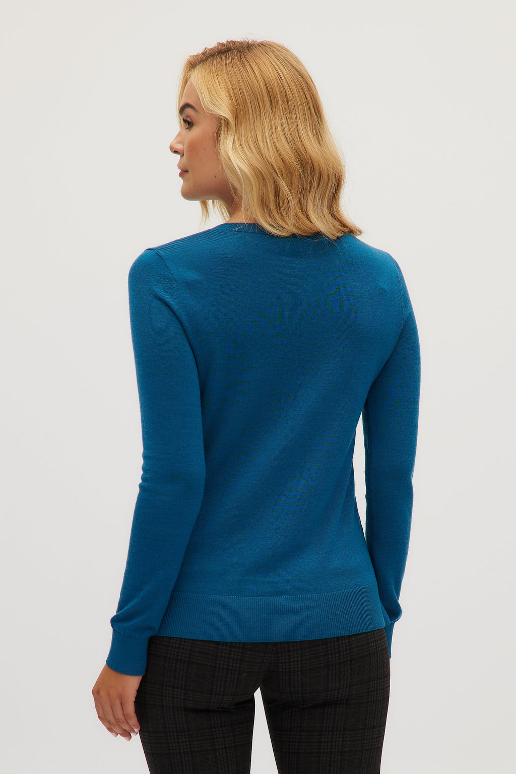 Peacock Merino wool V-neck sweater