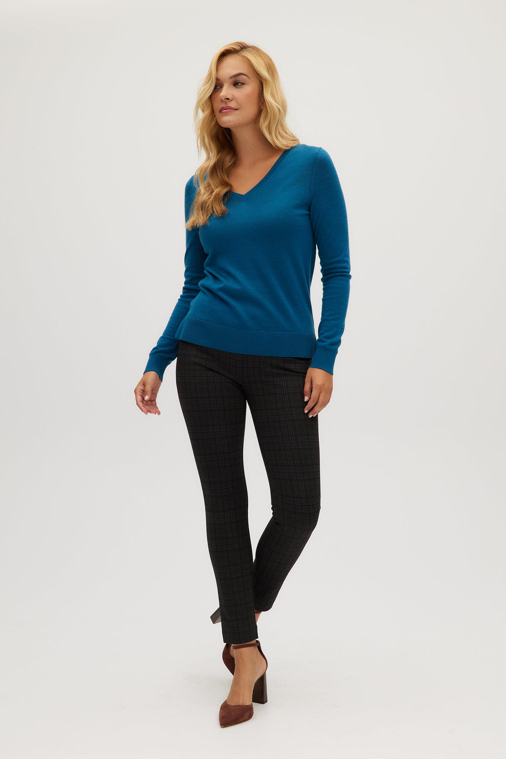Peacock Merino wool V-neck sweater