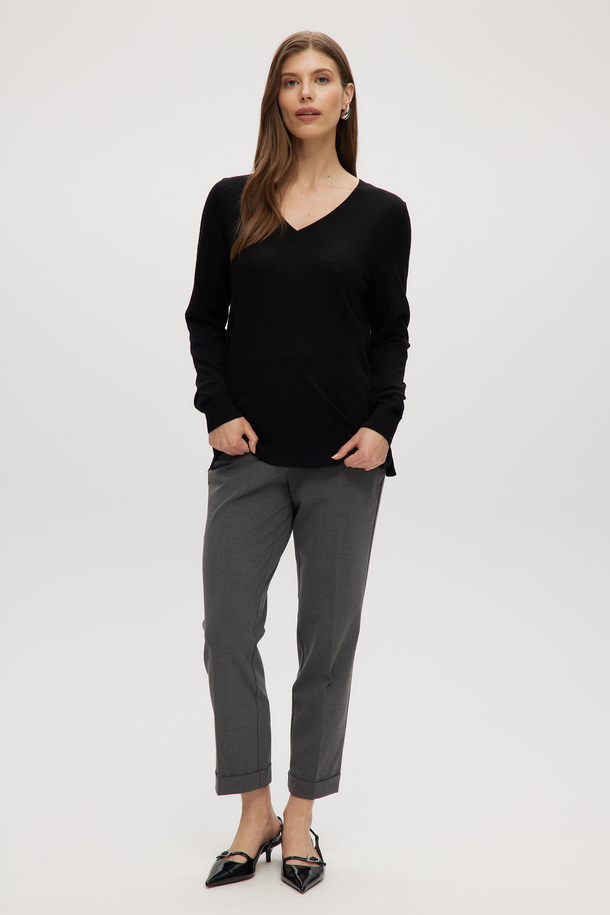 Black Merino wool V-neck sweater