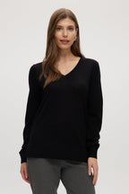 Black Merino wool V-neck sweater