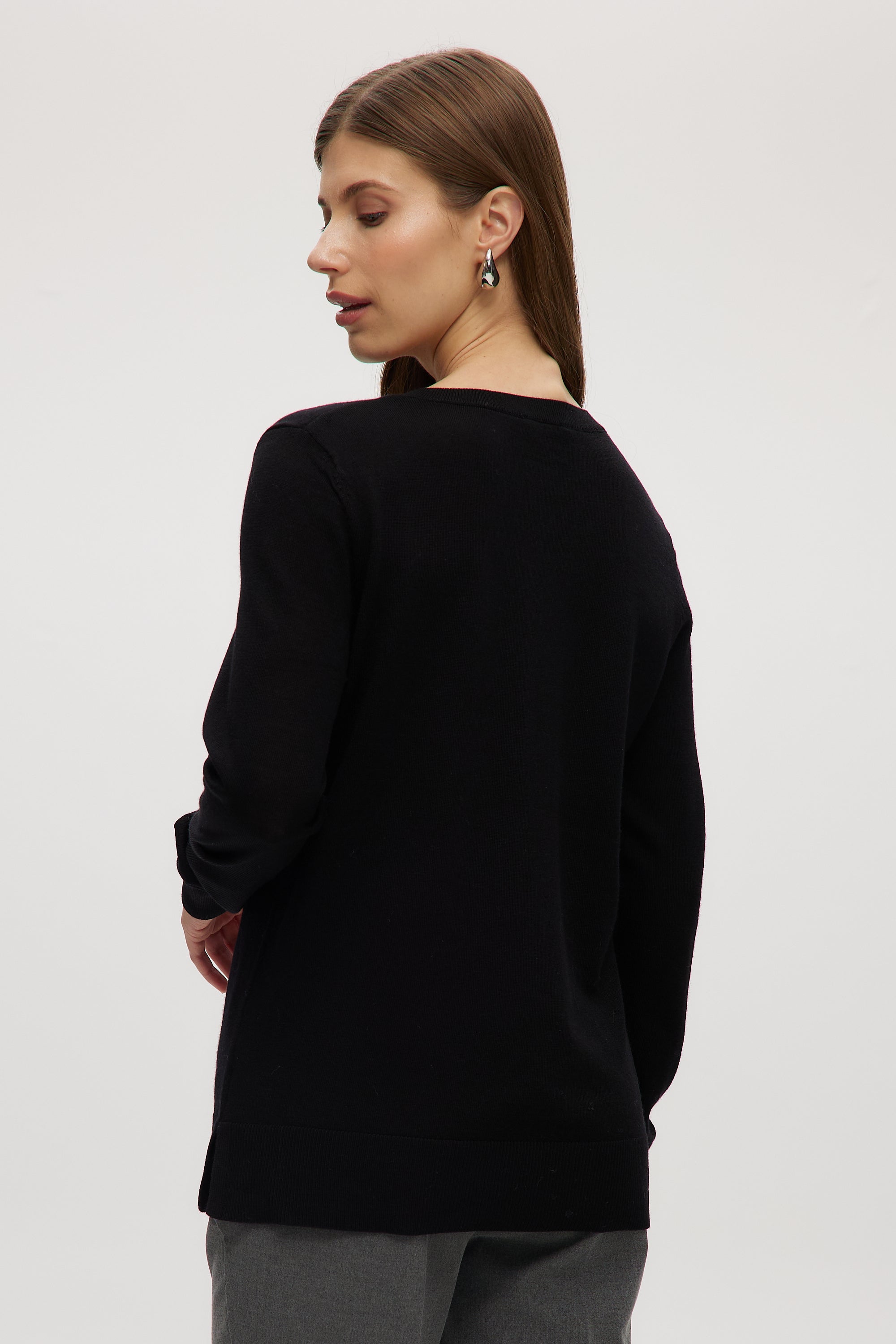 Black Merino wool V-neck sweater