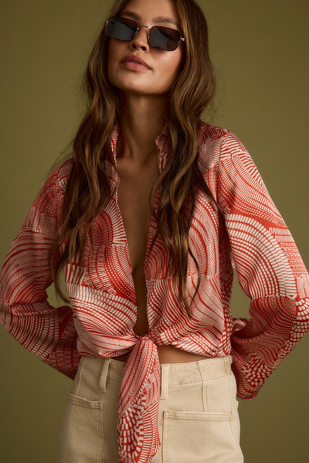 Augusta Tropical Rust Long Sleeve Tie Top