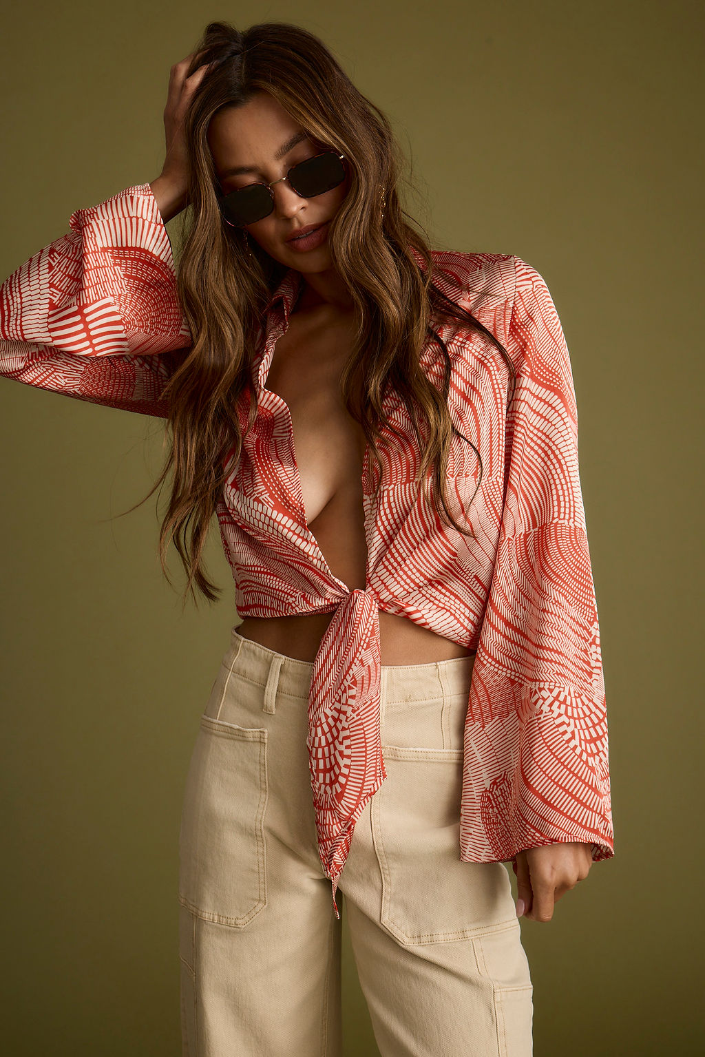 Augusta Tropical Rust Long Sleeve Tie Top