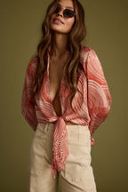 Augusta Tropical Rust Long Sleeve Tie Top