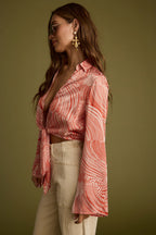 Augusta Tropical Rust Long Sleeve Tie Top