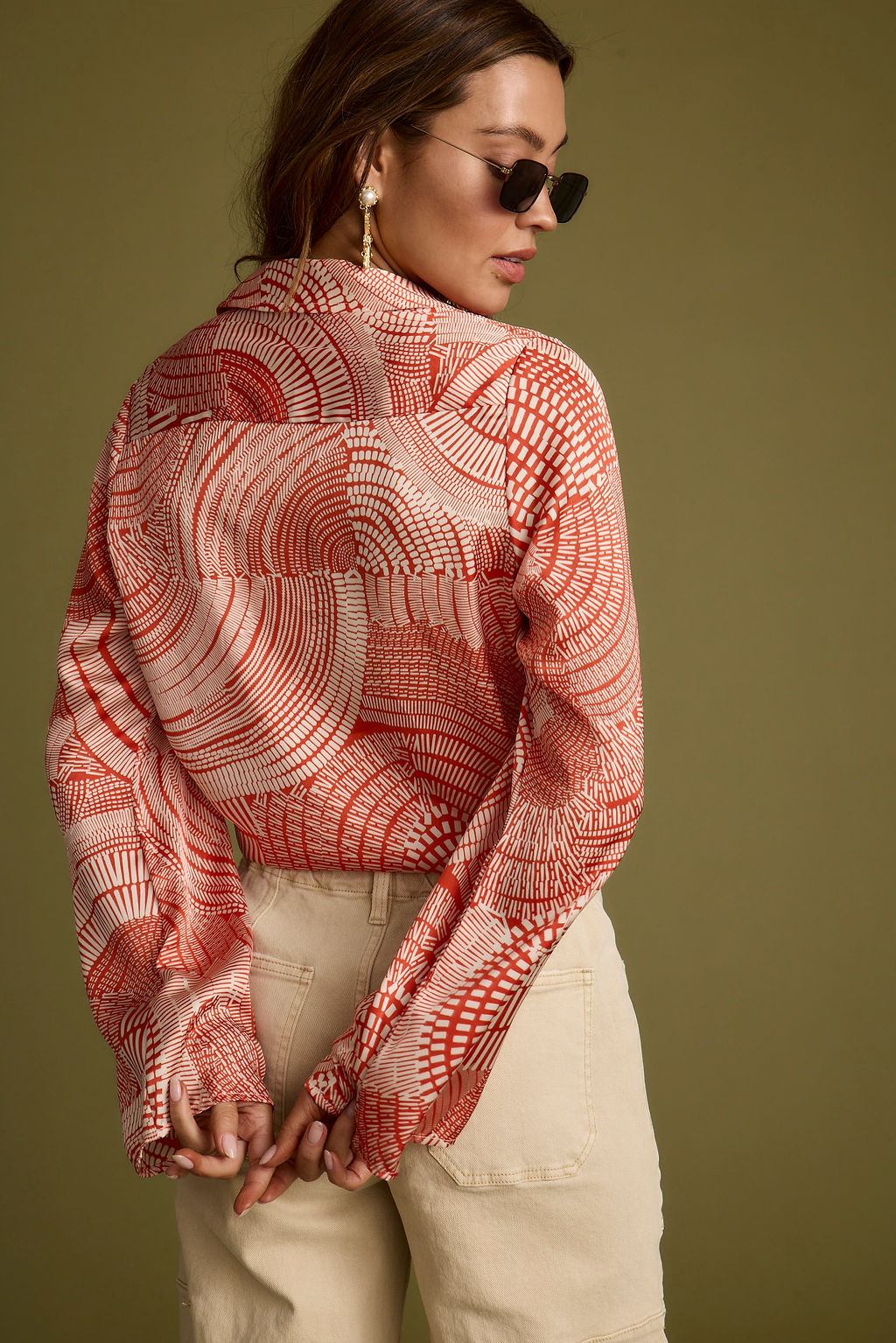 Augusta Tropical Rust Long Sleeve Tie Top