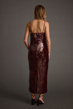 All For You Merlot Sequin Rosette Midi Dress