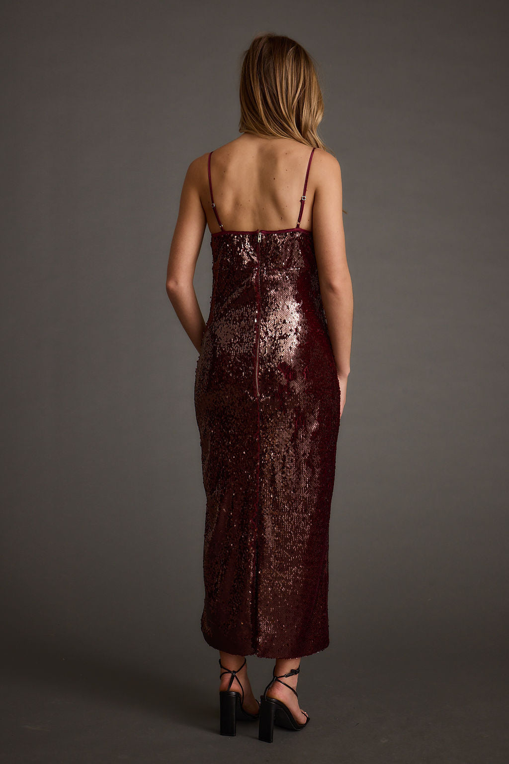 All For You Merlot Sequin Rosette Midi Dress