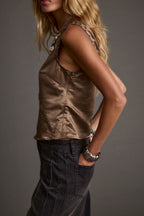 Ashby Taupe Satin Studded Tank Top