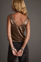 Ashby Taupe Satin Studded Tank Top