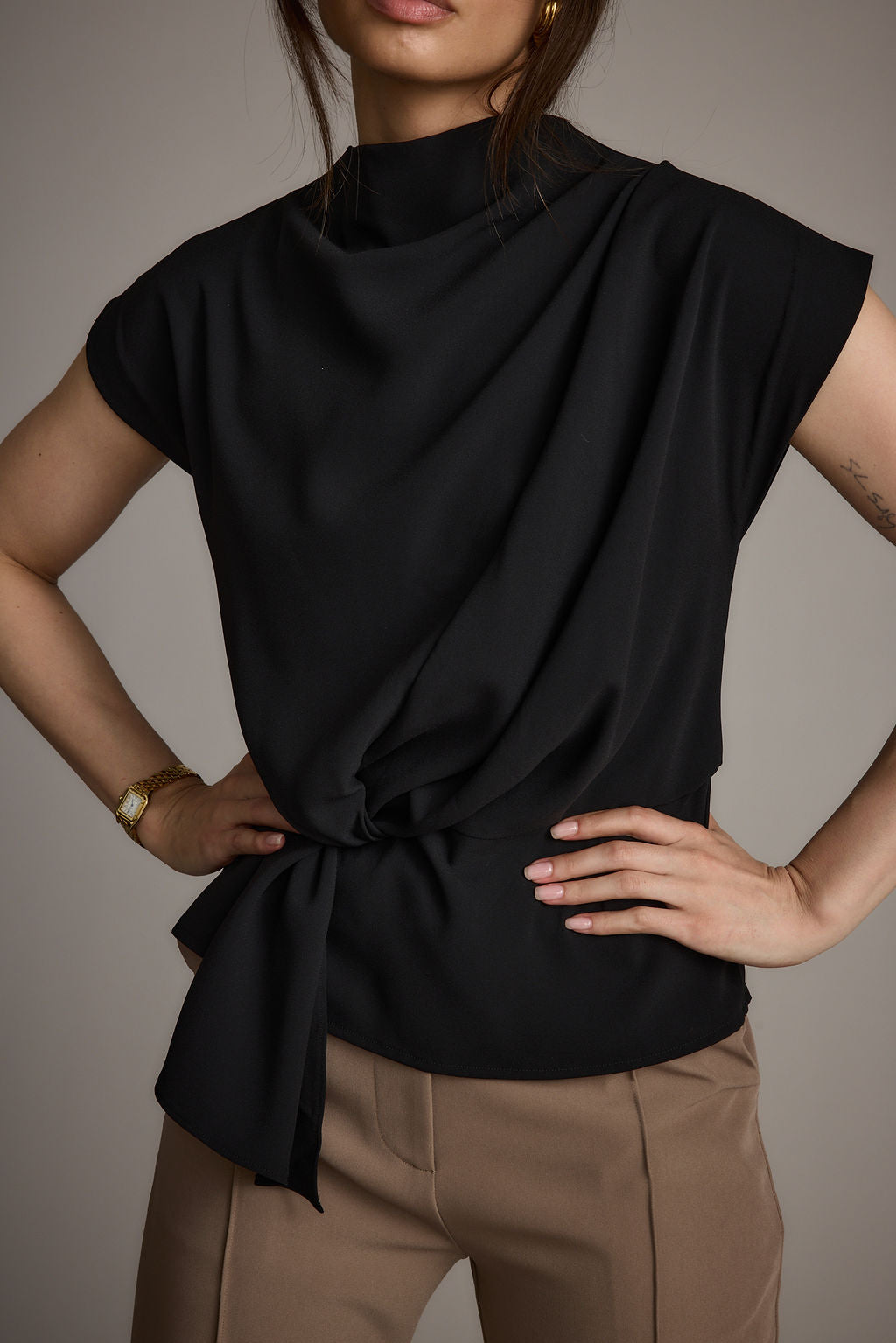 Atwood Black Twist Front Blouse