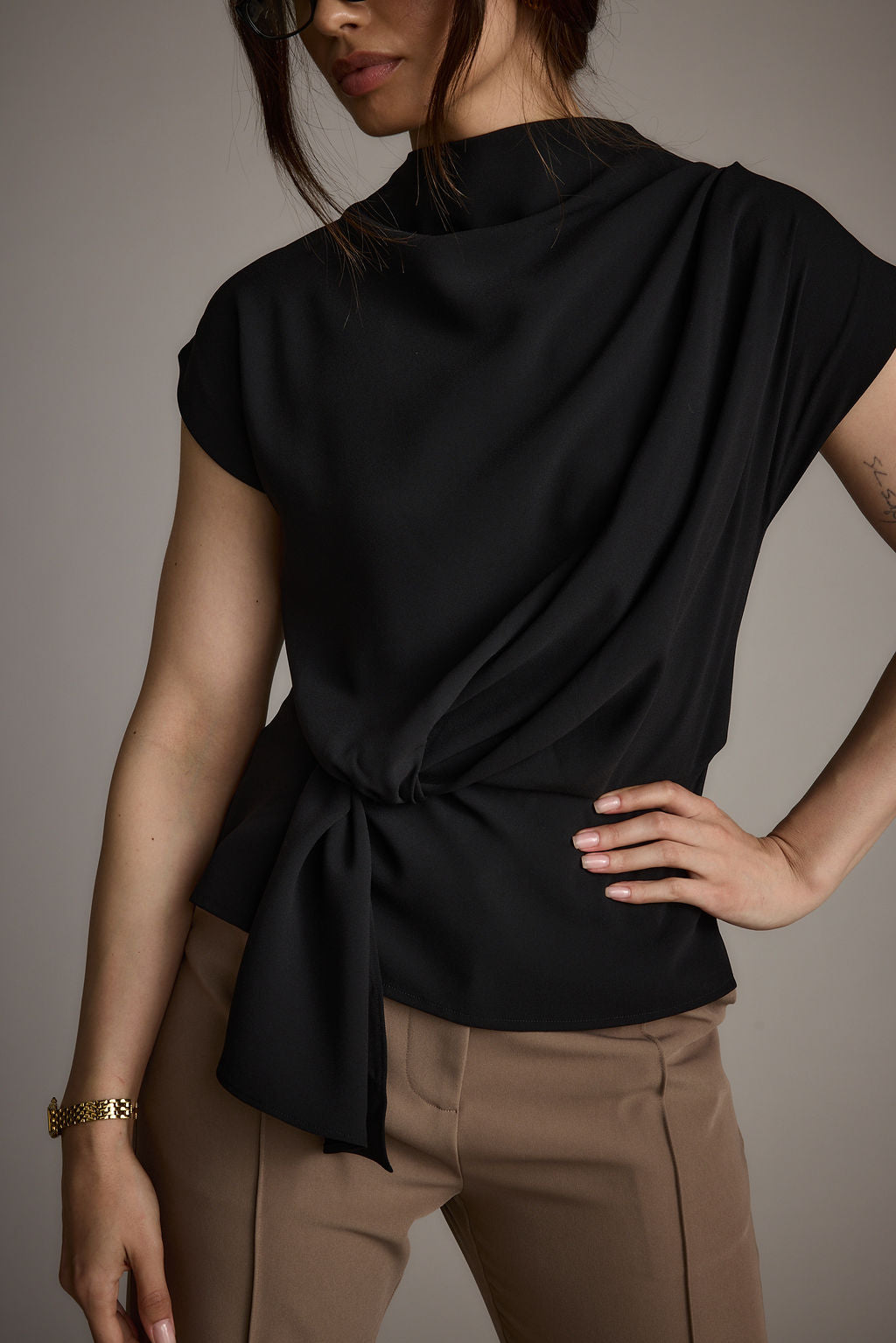Atwood Black Twist Front Blouse