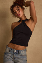 Azula Black Embellished Halter Top