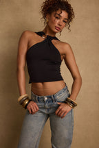 Azula Black Embellished Halter Top