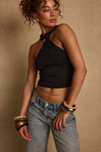 Azula Black Embellished Halter Top