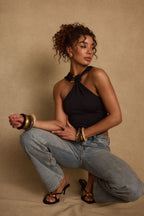 Azula Black Embellished Halter Top