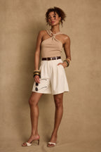 Azula Tan Embellished Halter Top