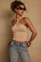 Azula Tan Embellished Halter Top