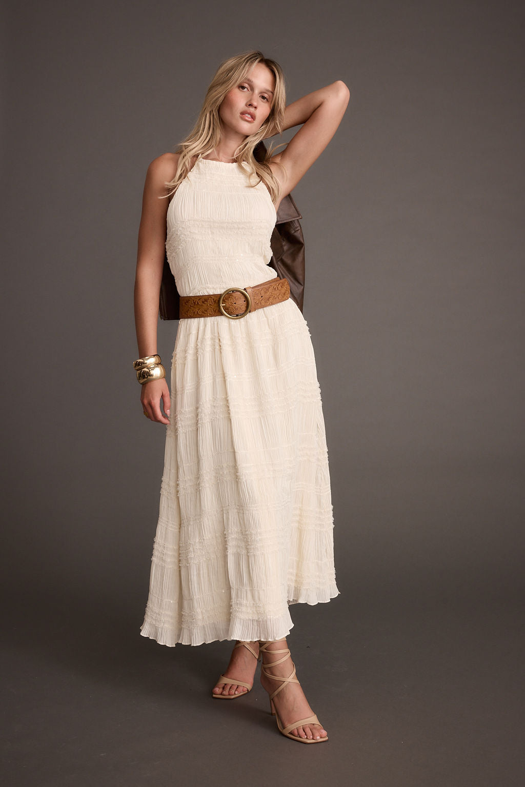 Abbott Light Brown Floral Embossed Belt