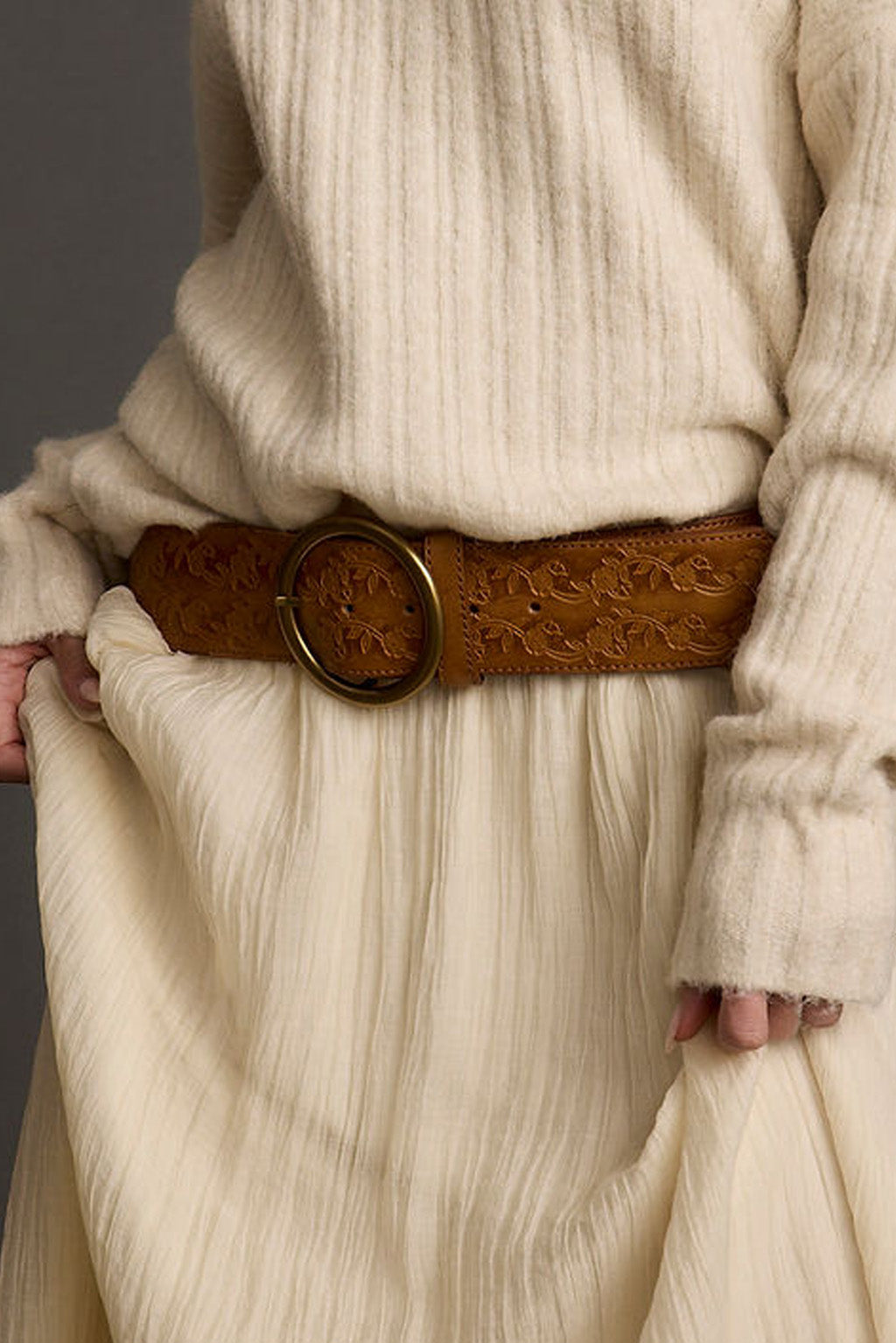 Abbott Light Brown Floral Embossed Belt