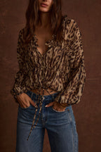 Alba Leopard Chiffon Long Sleeve Blouse