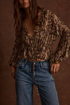 Alba Leopard Chiffon Long Sleeve Blouse