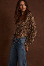 Alba Leopard Chiffon Long Sleeve Blouse