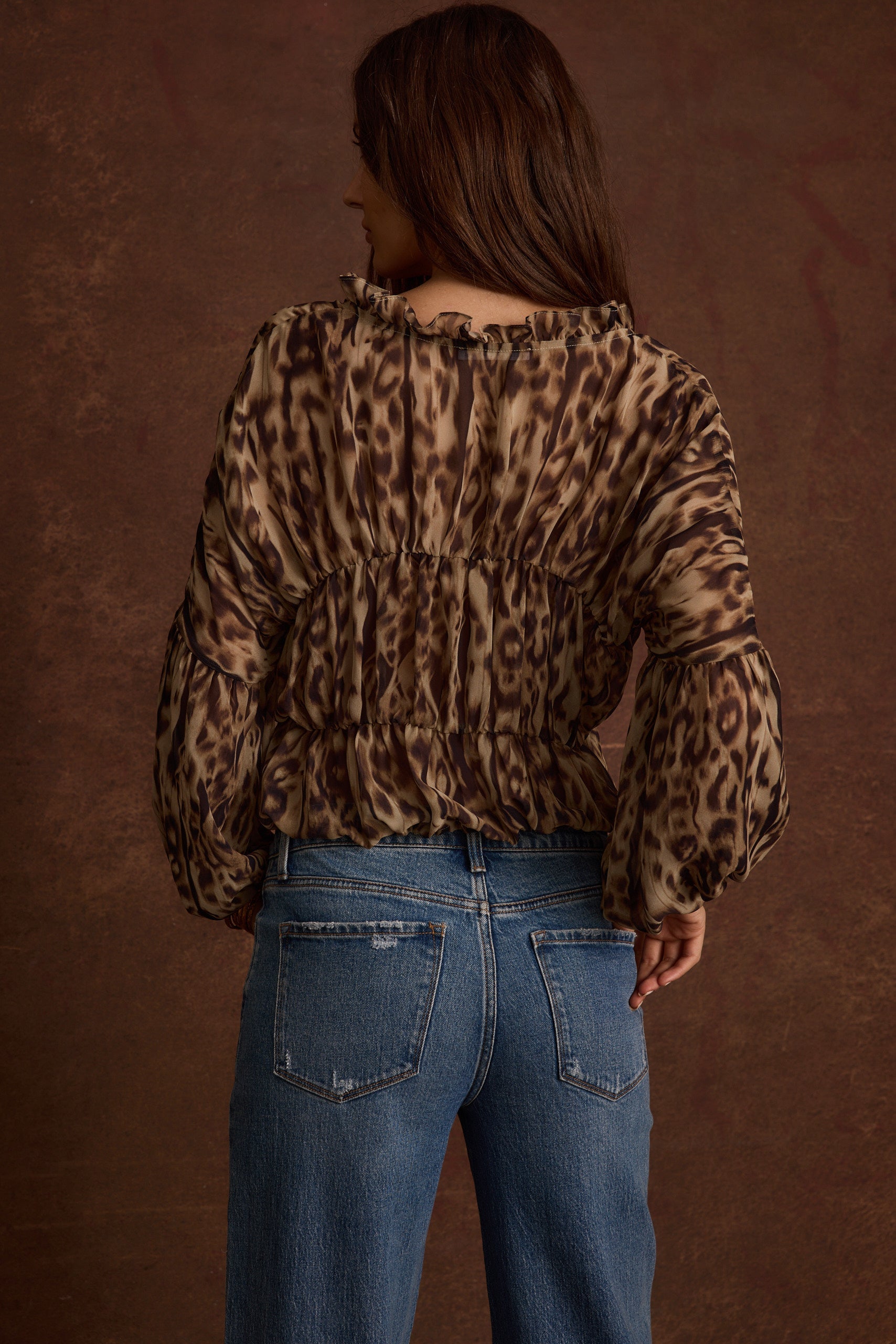 Alba Leopard Chiffon Long Sleeve Blouse