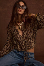 Alba Leopard Chiffon Long Sleeve Blouse