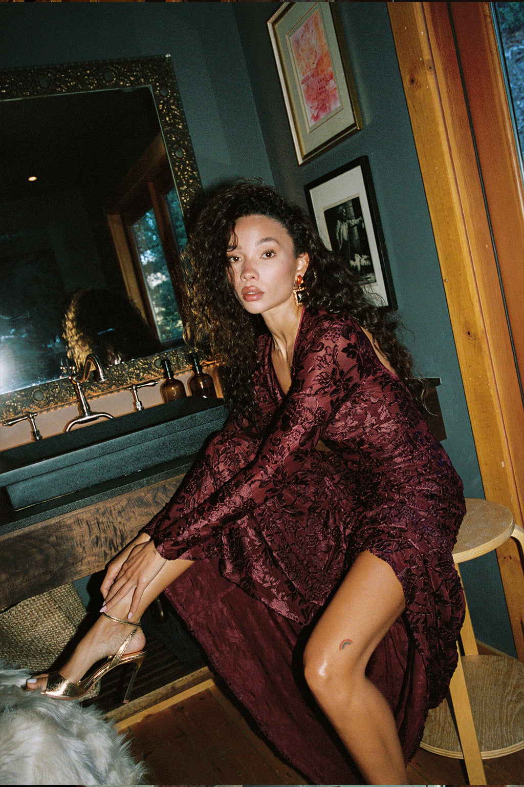 Angela Mulberry Velvet Burnout Long Sleeve Maxi Dress